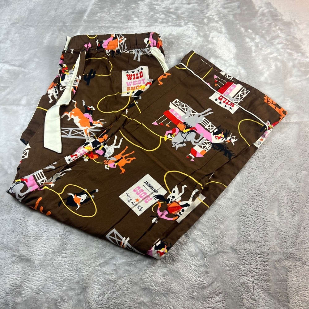 Nick & Nora Women's XXL Pajama Pants Brown Wild West Rodeo Cowboy Novelty Cotton